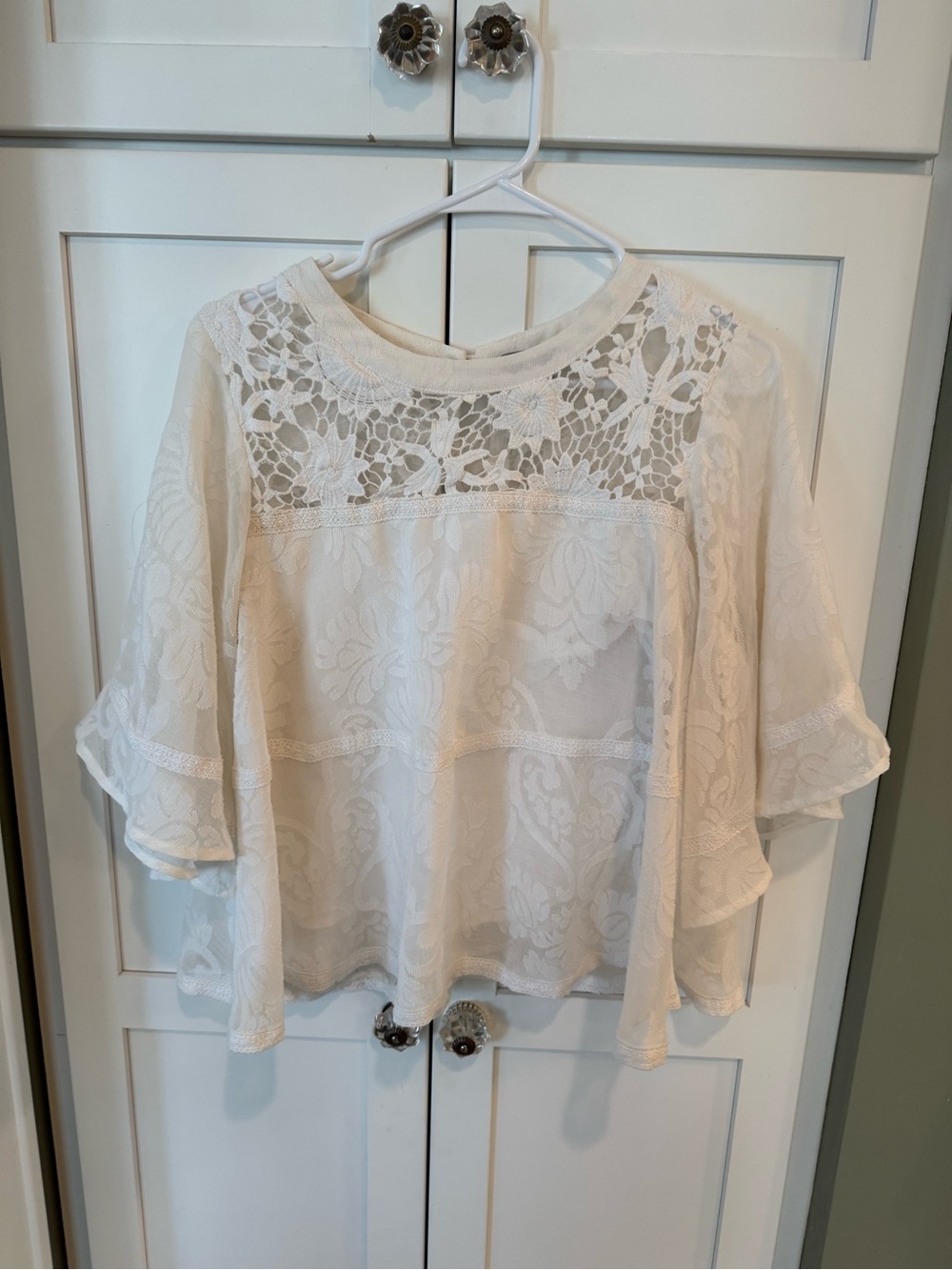 Vanessa Virginia Cream Lace Yoke Floral Jacquard Blouse